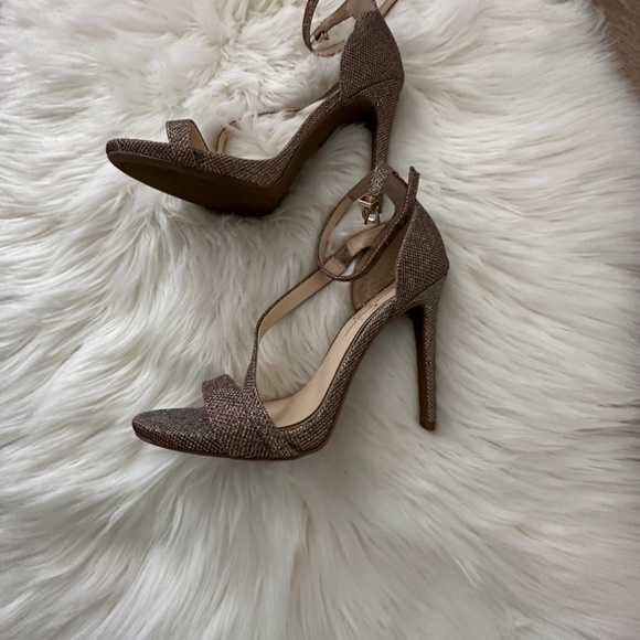 Rose Gold Sparkle Fabric Ankle Strap Strappy Dress Sandals - Picture 3 of 4